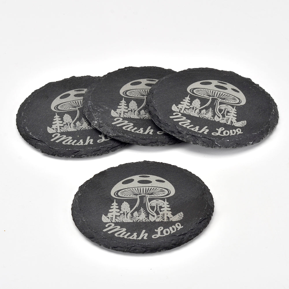 Natural Slate Coaster Set - "Mush Love" - Free Gift (1 coasters)