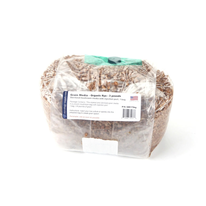 Grain Media  - Organic Rye Berries, 3.0 pounds - Sterilized mushroom media with injection port. 20 bags